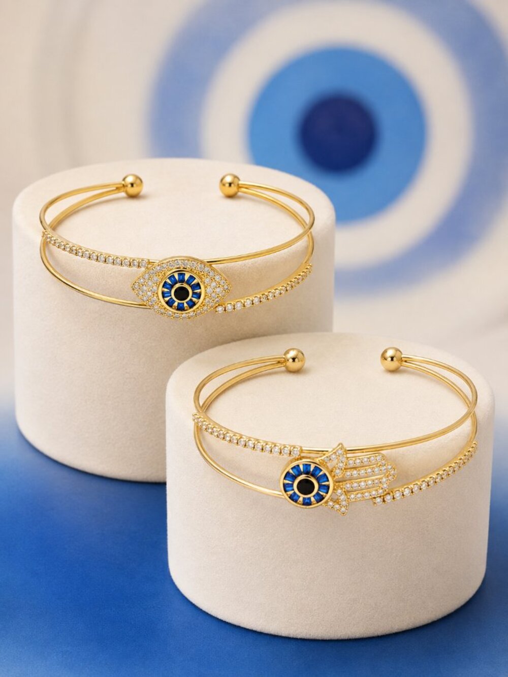 HAMSA or EVIL EYE Rhinestone and Silver or Gold Dipped Cuff Bracelet New